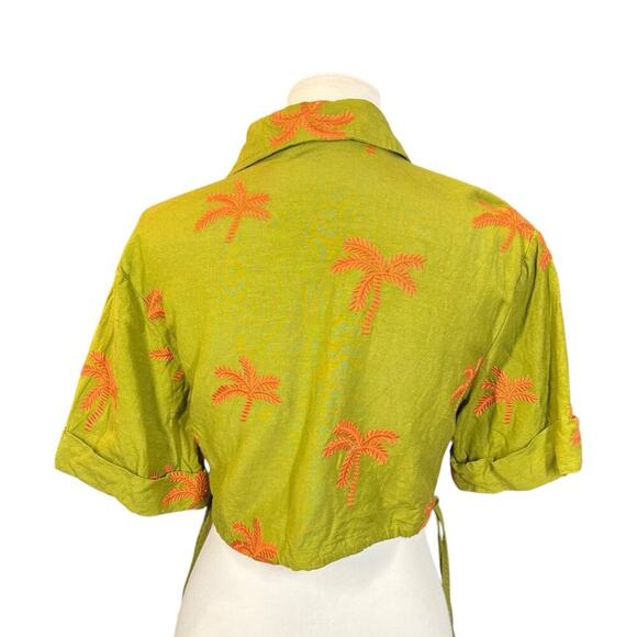 MAAC Zurri embroidered pal crop collared button up blouse green XS - Picture 3 of 16